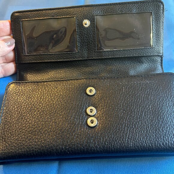 GIANI BERNINI WALLET Tri-Fold Pebble Leather Receipt Flap Black Silver Hardware - Picture 2 of 10